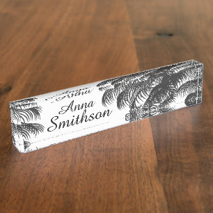 Tropical Palm Tree Fronds Leaf Art Desk Name Plate