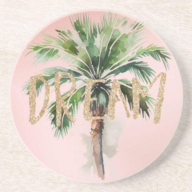 Tropical Palm Tree Gold Glitter Dream Coaster (Front)