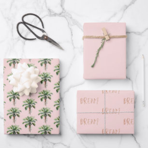 Tropical Palm Tree Gold Glitter Dream Wrapping Paper Sheet