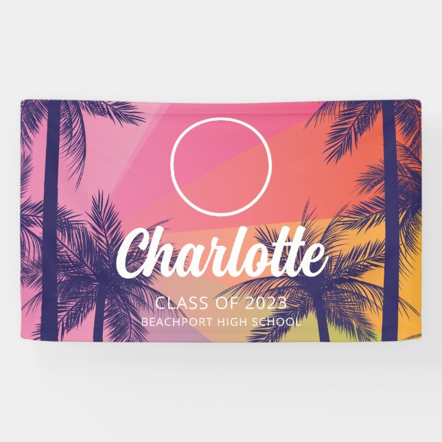 Tropical Palm Tree Graduation Banner (Horizontal)