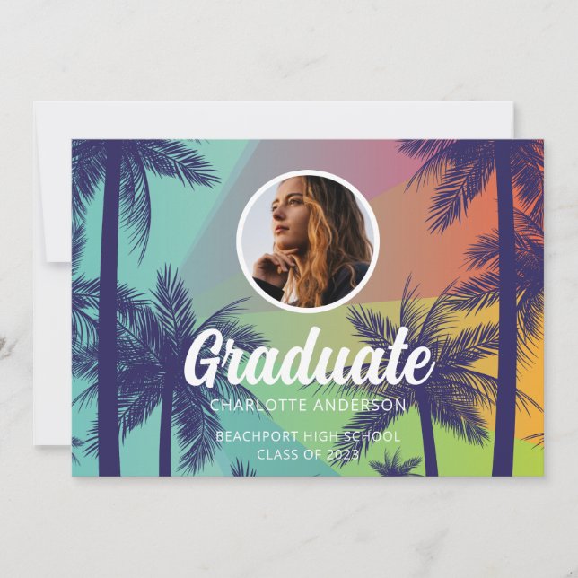 Tropical Palm Tree Graduation  Invitation (Front)