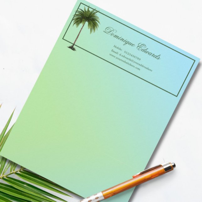  Tropical Palm Tree Green Modern Professional Custom Letterhead (Creator Uploaded)