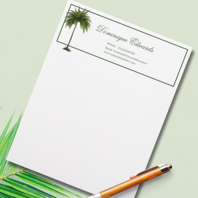  Tropical Palm Tree Green Stylish Professional Custom Letterhead (Creator Uploaded)