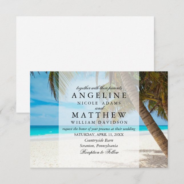 Tropical Palm Tree Green Wedding Card (Front/Back)