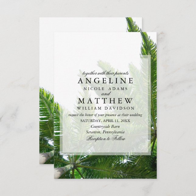 Tropical Palm Tree Green Wedding Card (Front/Back)