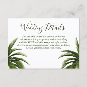 Tropical Palm Tree Green Wedding Details Invitation