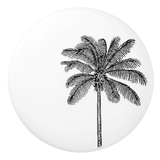 Tropical Palm Tree in black and white Ceramic Knob (Front)