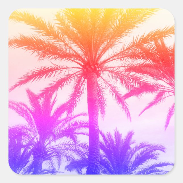 tropical palm tree in retro neon 80's summer vibe  square sticker (Front)