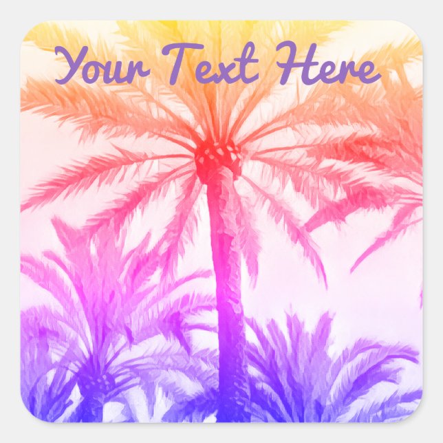 tropical palm tree in retro neon 80's summer vibe square sticker (Front)