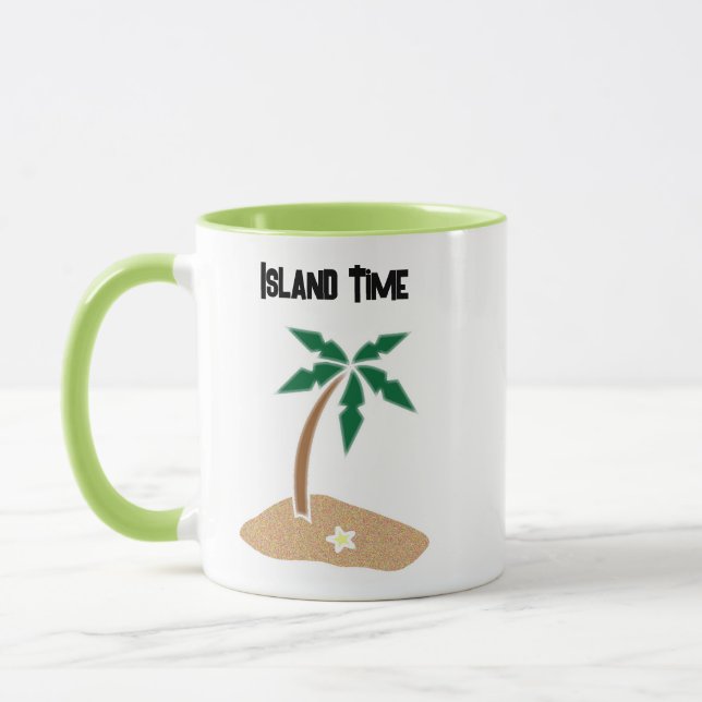 Tropical Palm Tree Island Getaway Cartoon Design Mug (Left)
