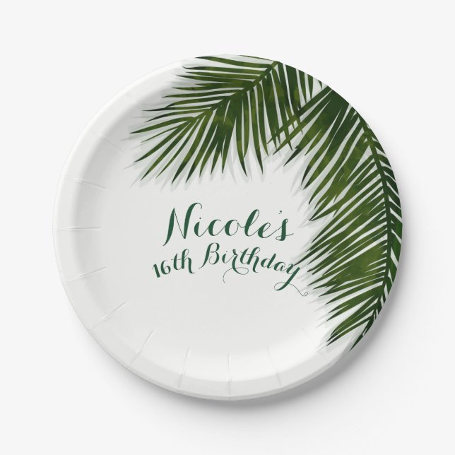 Tropical Palm Tree Leaf Elegant Summer Wedding Paper Plate (Front)