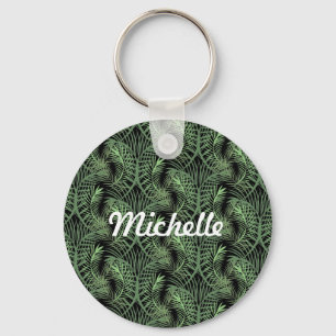 Tropical Palm Tree Leaf Pattern Name Keychain