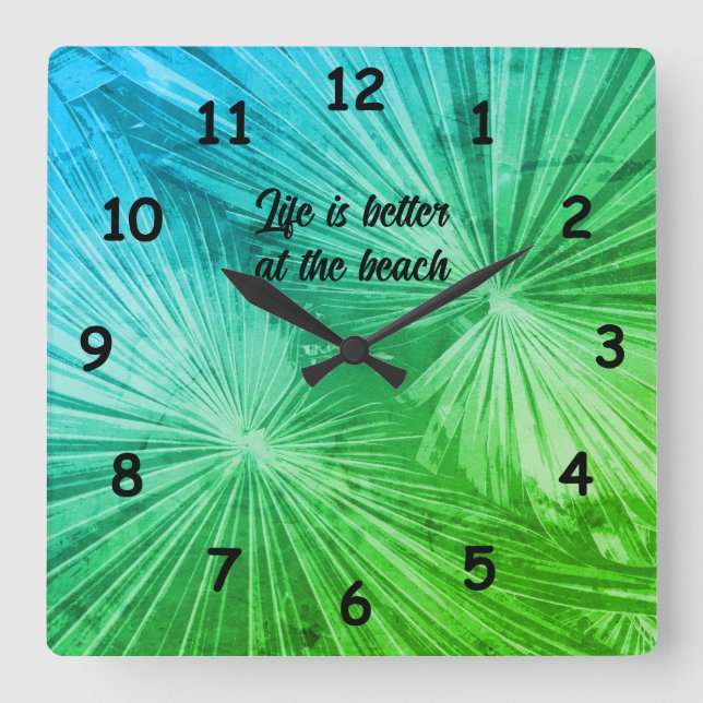 Tropical palm tree leafs photo custom square wall clock (Front)