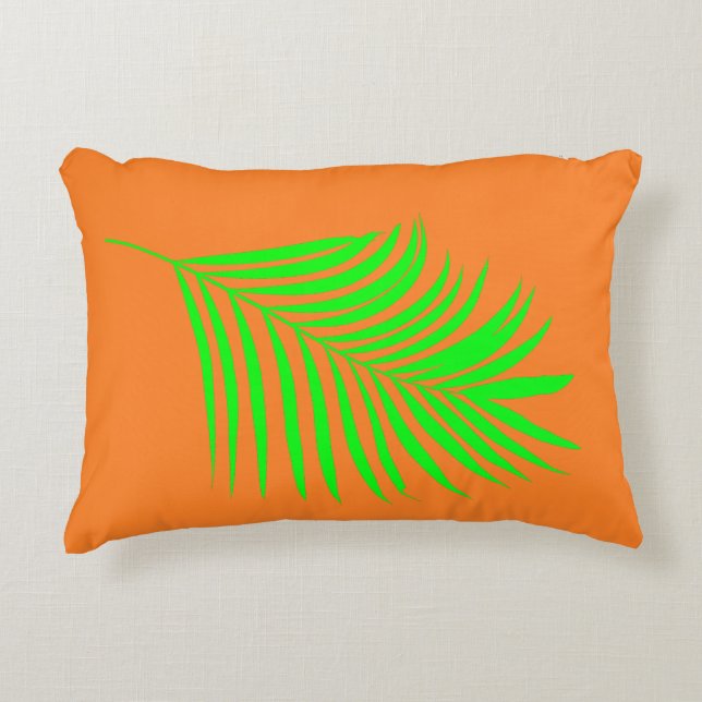 Tropical Palm Tree Leaves Green Sunset Orange Gift Decorative Cushion (Front)