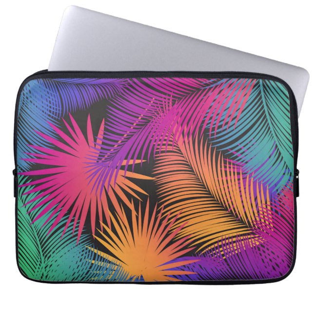 Tropical Palm Tree Leaves Jungle Rainbow  Laptop Sleeve (Front)