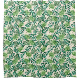 Tropical Palm Tree Leaves Pattern Cream Green Shower Curtain