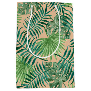 Tropical Palm Tree Leaves Pattern Gold Green Medium Gift Bag