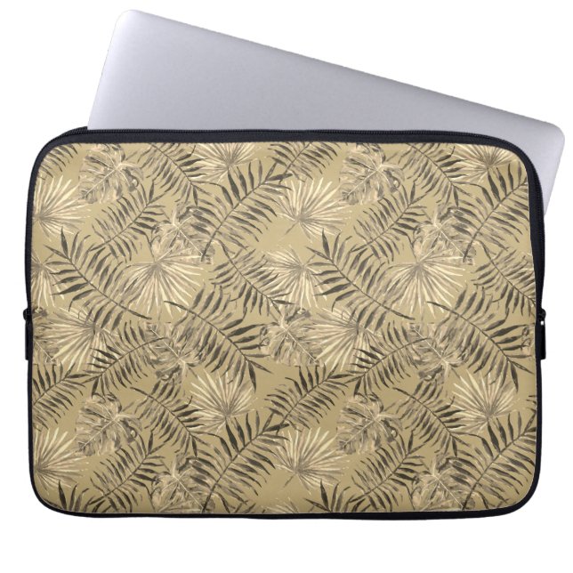 Tropical Palm Tree Leaves Pattern Gold Laptop Sleeve (Front)