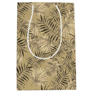 Tropical Palm Tree Leaves Pattern Gold Medium Gift Bag