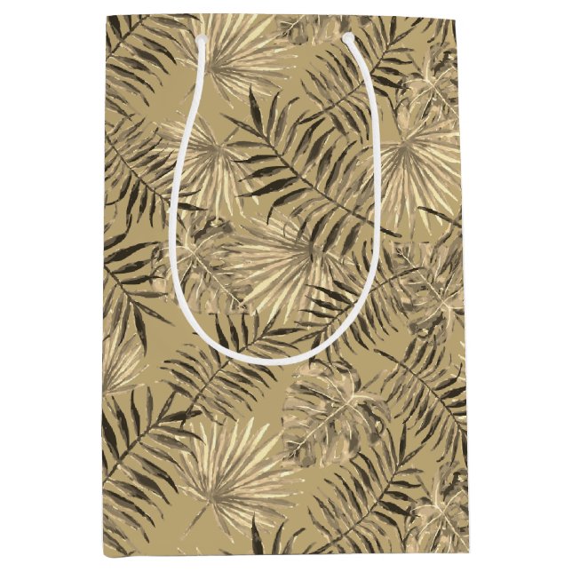 Tropical Palm Tree Leaves Pattern Gold Medium Gift Bag (Front)