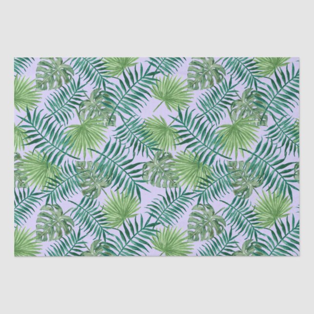 Tropical Palm Tree Leaves Pattern Green Purple Tissue Paper (Front)
