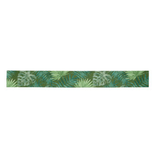 Tropical Palm Tree Leaves Pattern Green Satin Ribbon