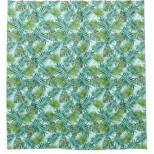 Tropical Palm Tree Leaves Pattern Green Shower Curtain