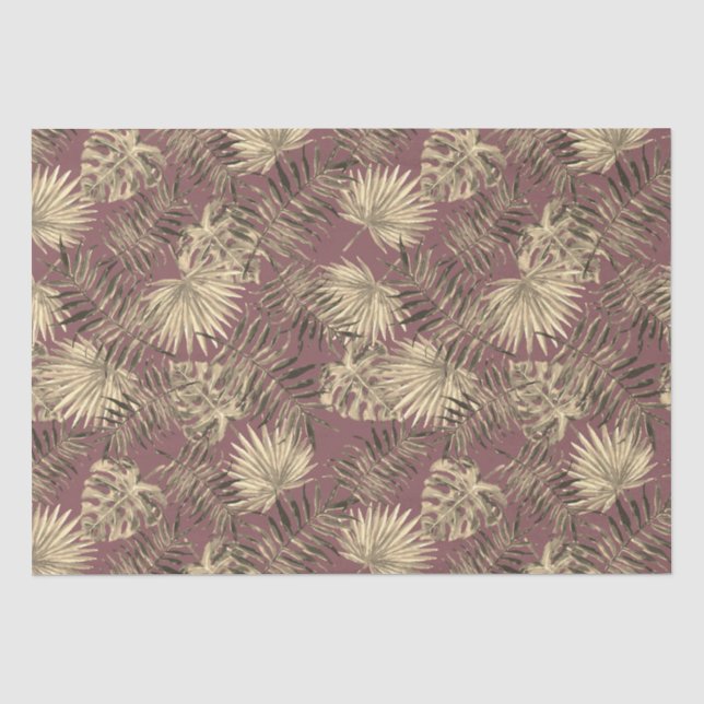 Tropical Palm Tree Leaves Pattern Pink Gold Tissue Paper (Front)