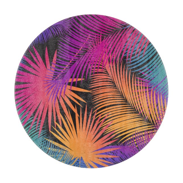 Tropical Palm Tree Leaves Pattern Watercolor Trend Cutting Board (Front)