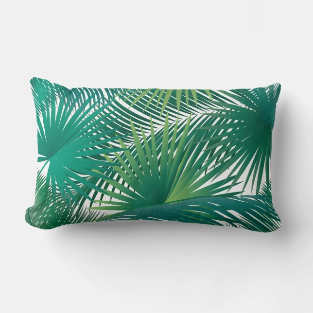 Tropical Palm Tree Leaves Pattern Watercolor Trend Lumbar Cushion (Front)