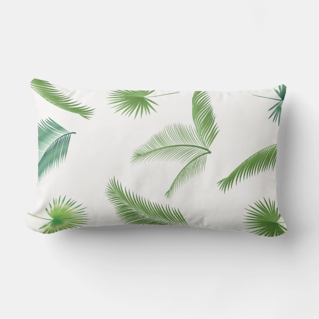 Tropical Palm Tree Leaves Pattern Watercolor Trend Lumbar Cushion (Front)