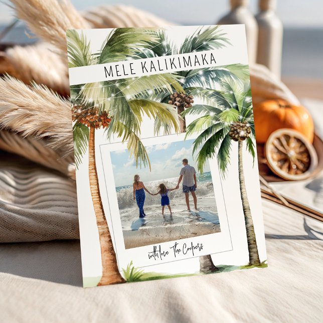 Tropical Palm Tree Mele kalikimaka Christmas Holiday Card (Creator Uploaded)