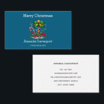 Tropical Palm Tree Merry Christmas Business Card<br><div class="desc">Business cards with a seasonal holiday image. A tropical palm tree decorated in festive lights with a star on top. A giant red and white candy cane sticking out of the sand. Christmas presents under the tree. Whimsical and fun.</div>
