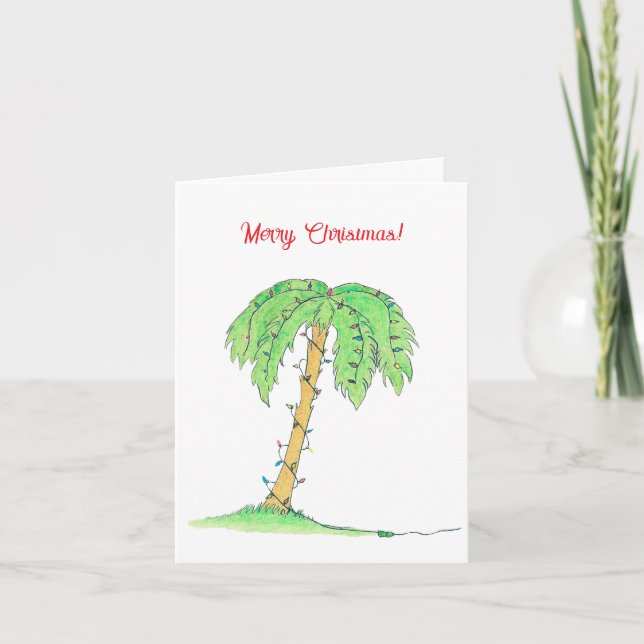 Tropical Palm Tree Merry Christmas Card w/ Lights! (Front)
