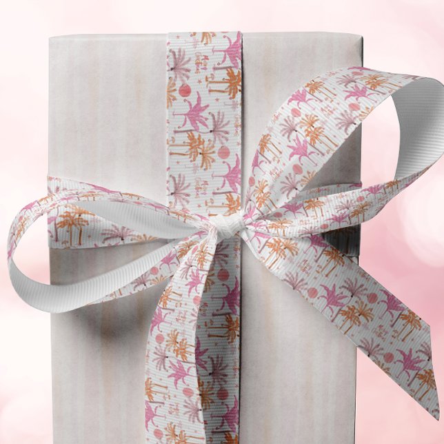 Tropical Palm Tree Merry Christmas Grosgrain Ribbon (Creator Uploaded)