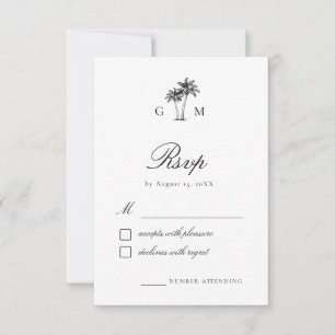 Tropical Palm Tree Monogram Destination Wedding RSVP Card