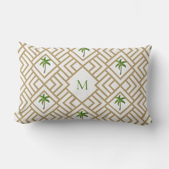 Tropical Palm Tree Monogram  Lumbar Cushion (Front)