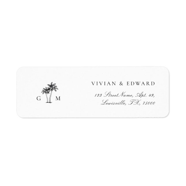 Tropical Palm Tree Monogram Return Address Wedding (Front)