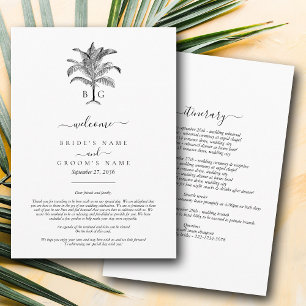 Tropical Palm Tree Monogram Wedding Itinerary Programme