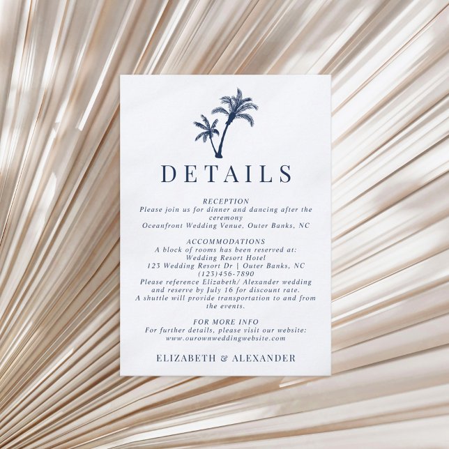 Tropical Palm Tree Navy Blue Wedding Details Enclosure Card (Creator Uploaded)