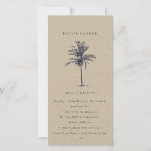 Tropical Palm Tree Navy Kraft Bridal Shower Invite