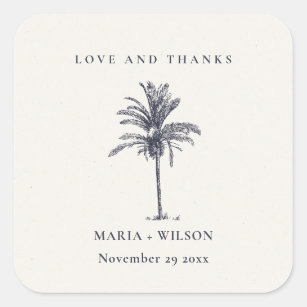 Tropical Palm Tree Navy Kraft Wedding Thanks Square Sticker