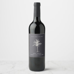 Tropical Palm Tree Navy Kraft Wedding Thanks Wine Label
