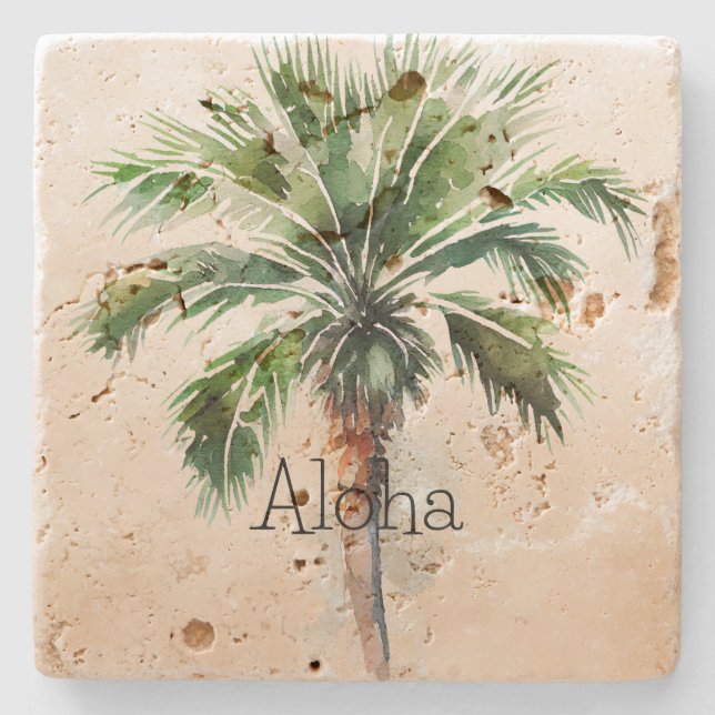 Tropical Palm Tree Ombre  Stone Coaster (Front)