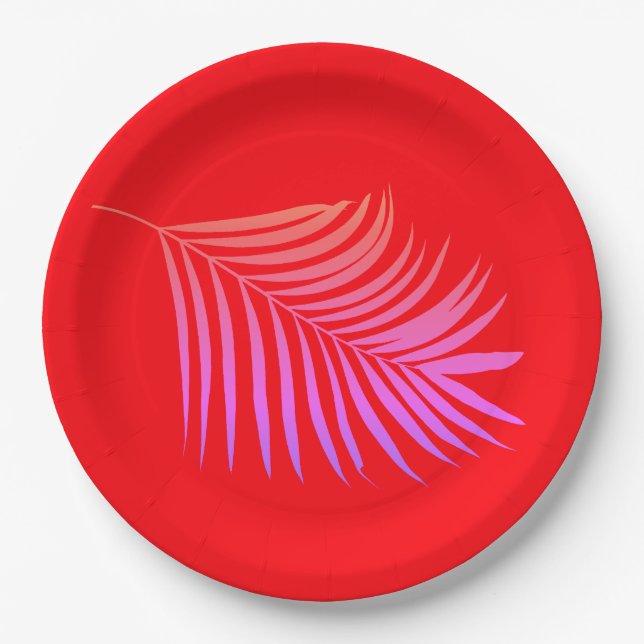 Tropical Palm Tree Orange Pink Birthday Graduation Paper Plate (Front)