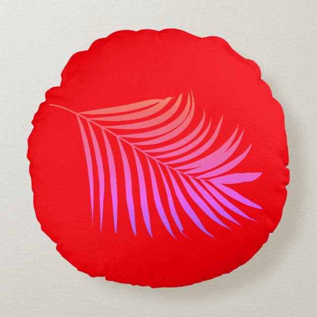 Tropical Palm Tree Orange Pink Colourful Gift Deco Round Cushion (Front)