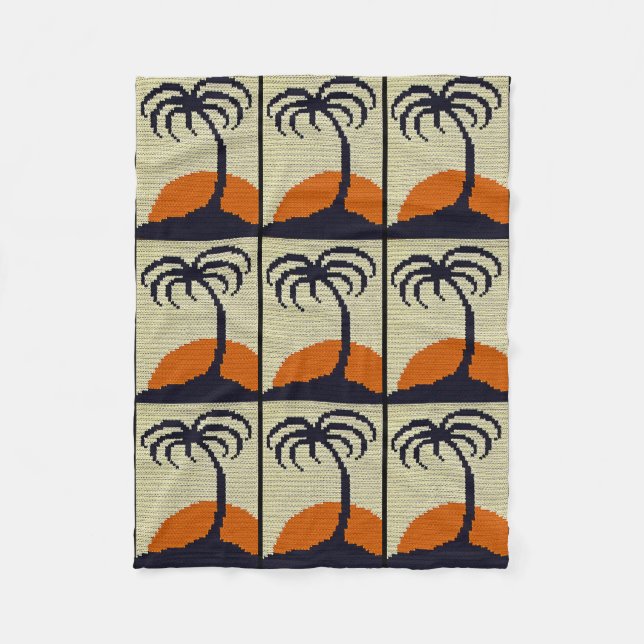 Tropical Palm Tree Orange Sunset Crochet Print on Fleece Blanket (Front)