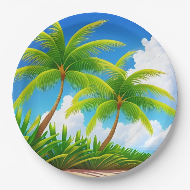 Tropical Palm Tree Paper Plate (Front)
