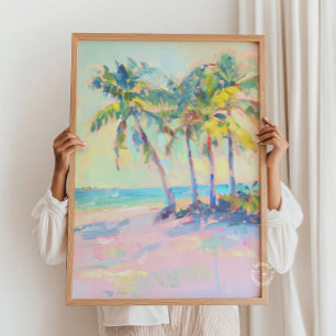 Tropical Palm Tree Pastel Coastal Wall Art