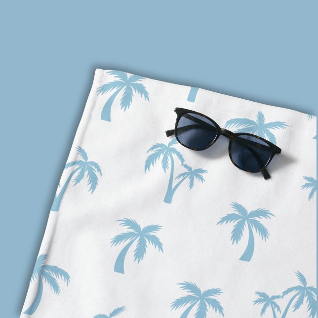 Tropical Palm Tree pattern baby blue Beach Towel (light blue and white palm tree beach towel)